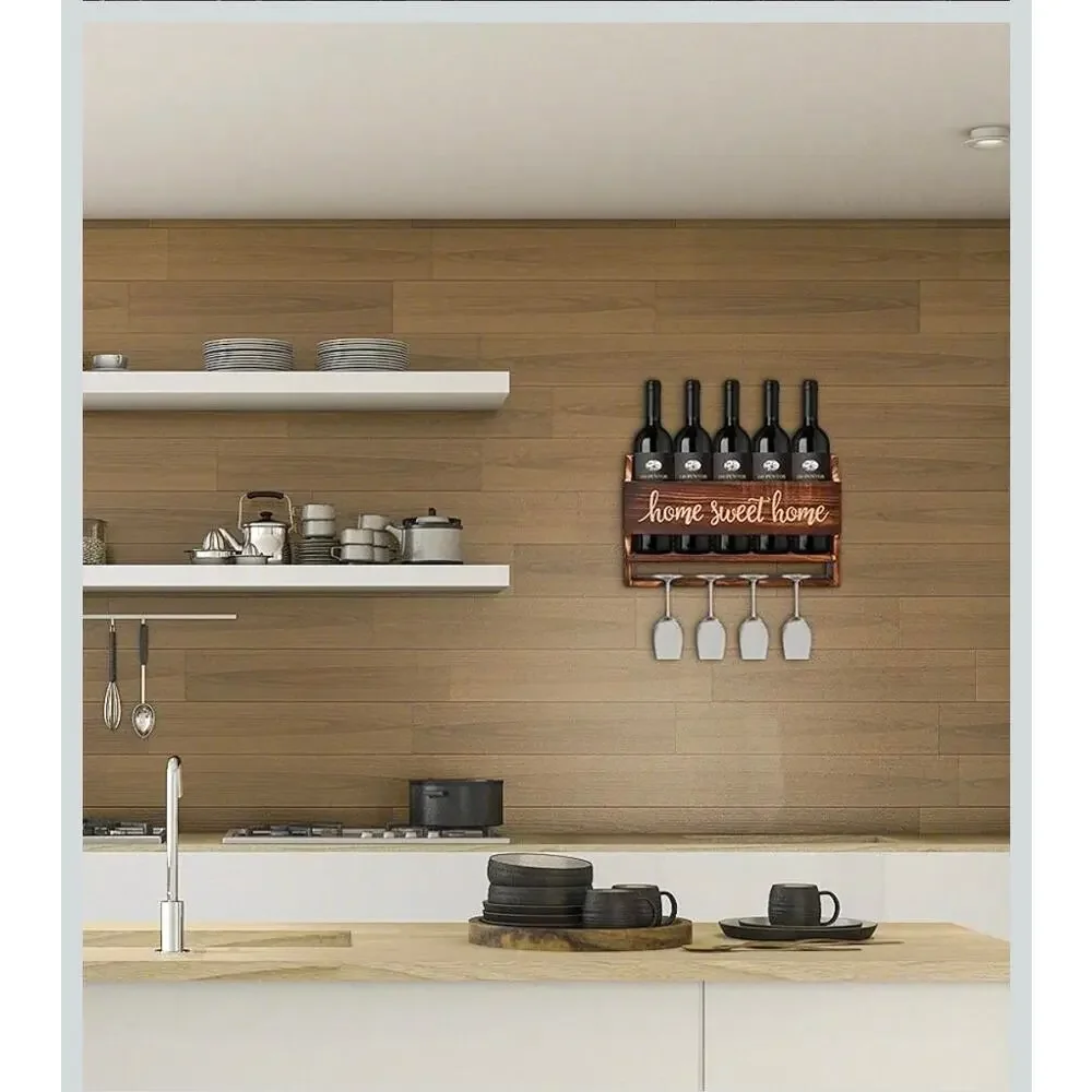 Housewarming Gift, Home Sweet Home, Wall Mounted‎ Wooden Shelf for wine